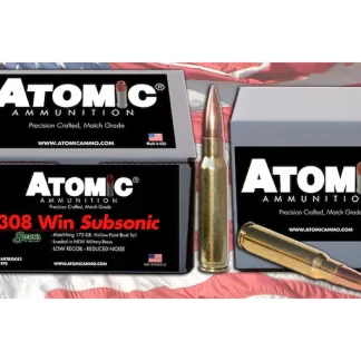 Atomic Ammunition Match Subsonic 308 Winchester Ammo 175 Grain Sierra MatchKing Jacketed Hollow Point Box of 100 For Sale - Suppressors | Freedom Finger Triggers