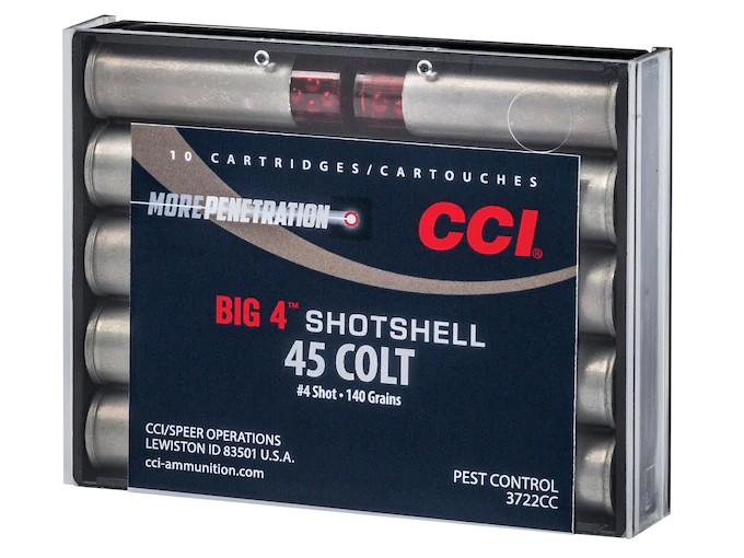 Authentic CCI Big 4 Shotshell 45 Colt (Long Colt) Ammo 140 Grain Lead Shot 200 rounds Authentic CCI Big 4 Shotshell 45 Colt (Long Colt) Ammo 140 Grain Lead Shot 200 rounds - Handguns - Freedom Finger Triggers